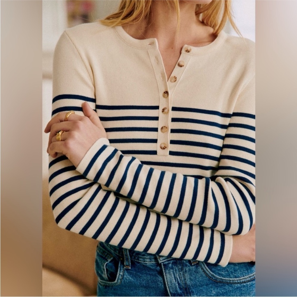 NWT Sezane Alexis sweater pullover Jumper natural/marine XS